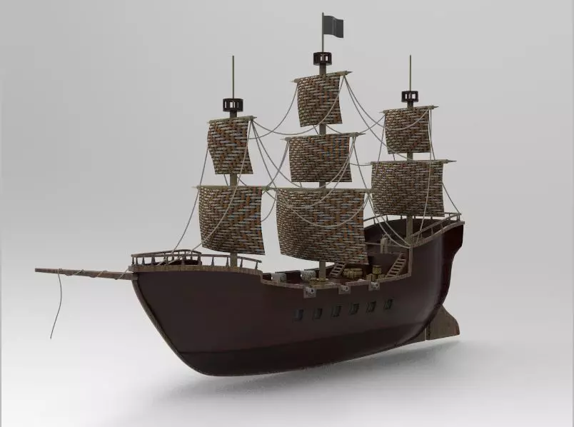 Free Game ready old Watercraft Sailing boat Low-poly 3D model Low-poly 3D model