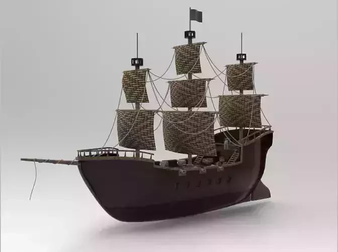 Free Game ready old Watercraft Sailing boat Low-poly 3D model