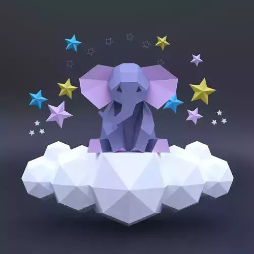  Low Poly Elephant Model Origami 3D print model 3D print model 