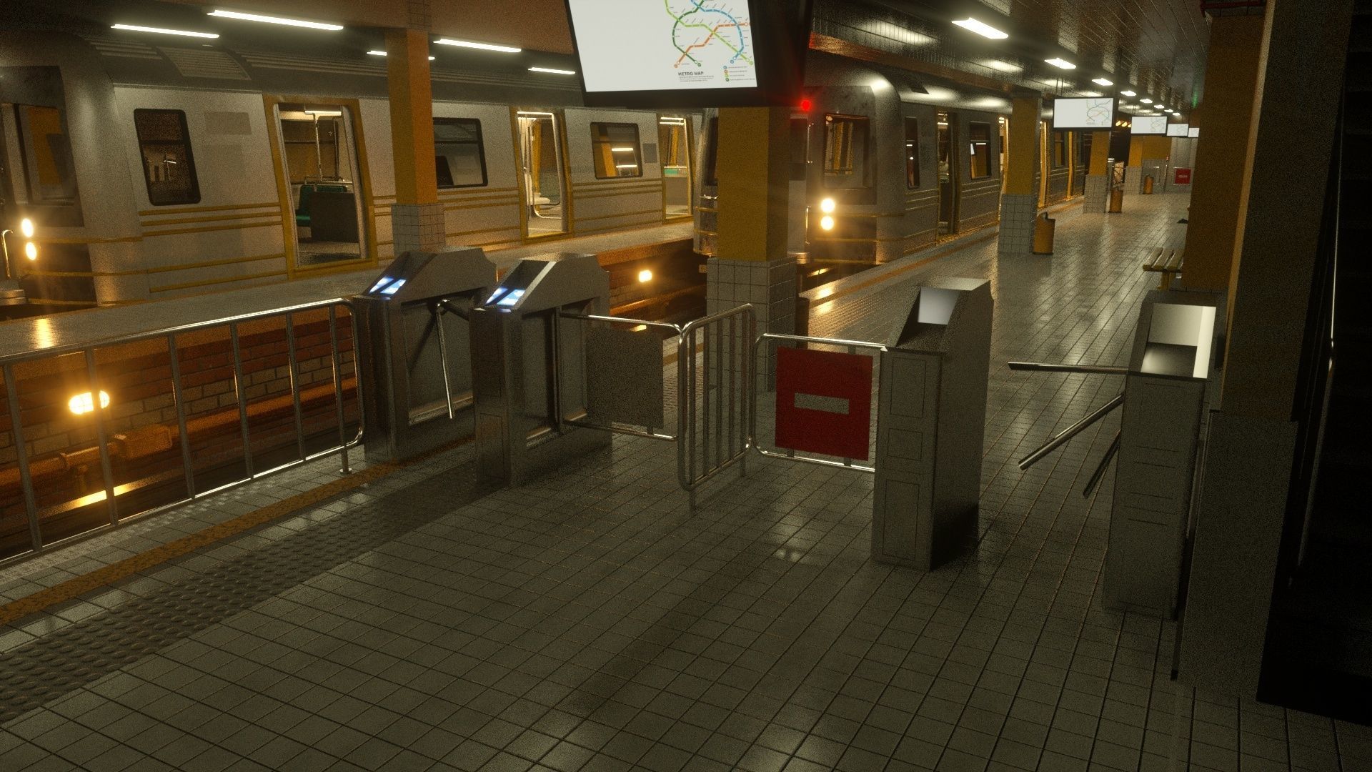 SUBWAY  CAR - TUNNEL - STATION 3D model_5
