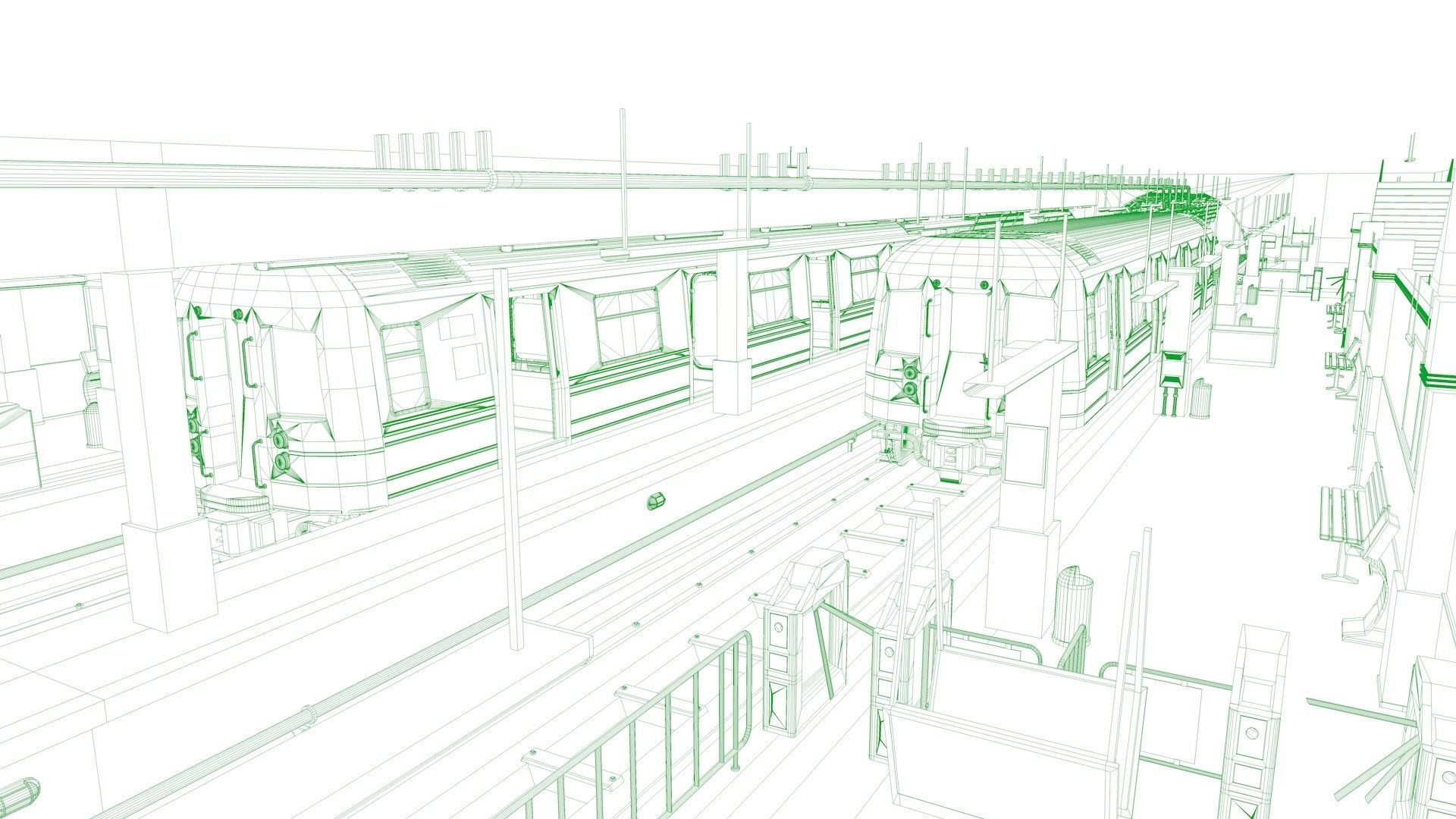 SUBWAY  CAR - TUNNEL - STATION 3D model_13