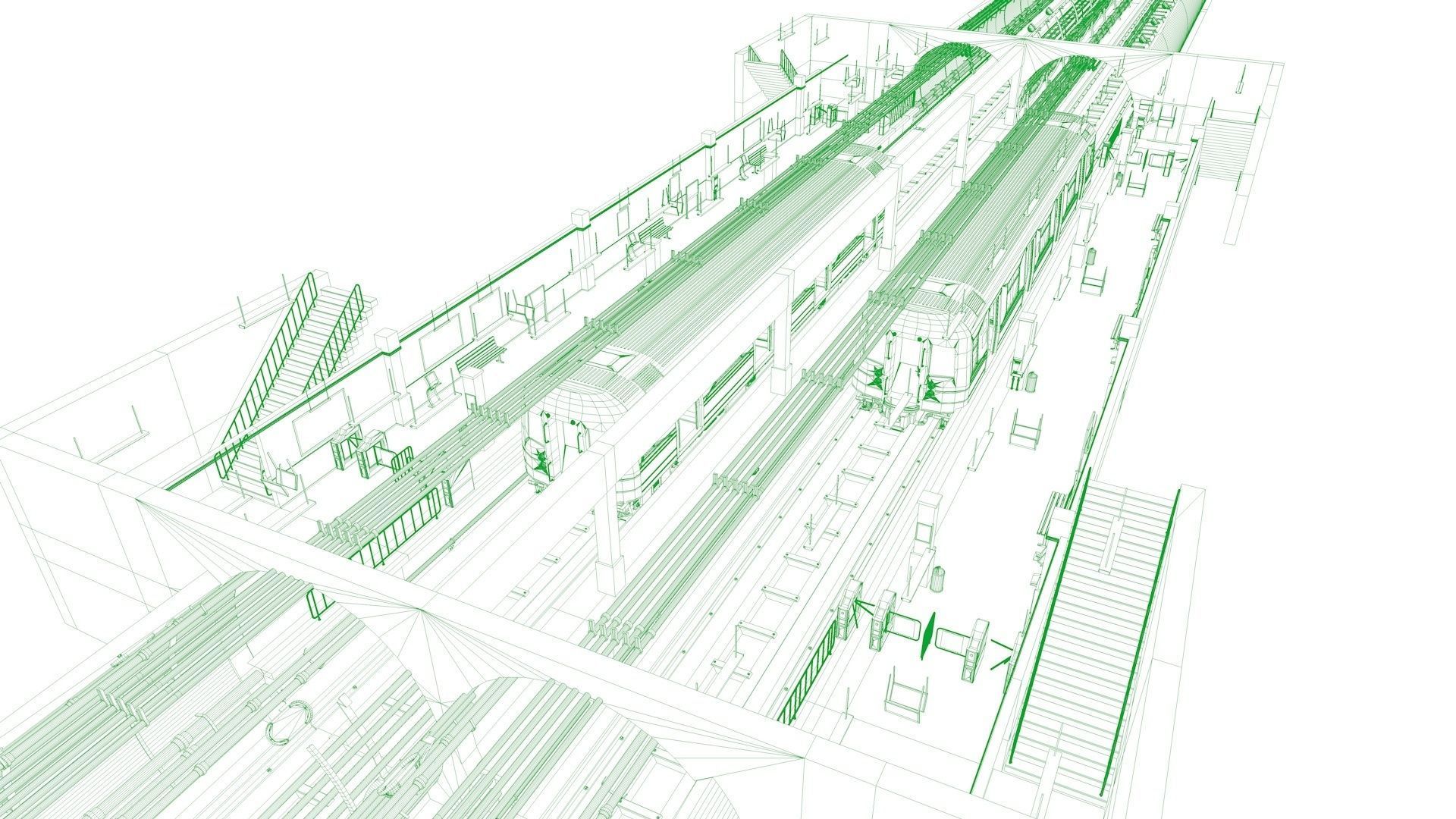 SUBWAY  CAR - TUNNEL - STATION 3D model_12