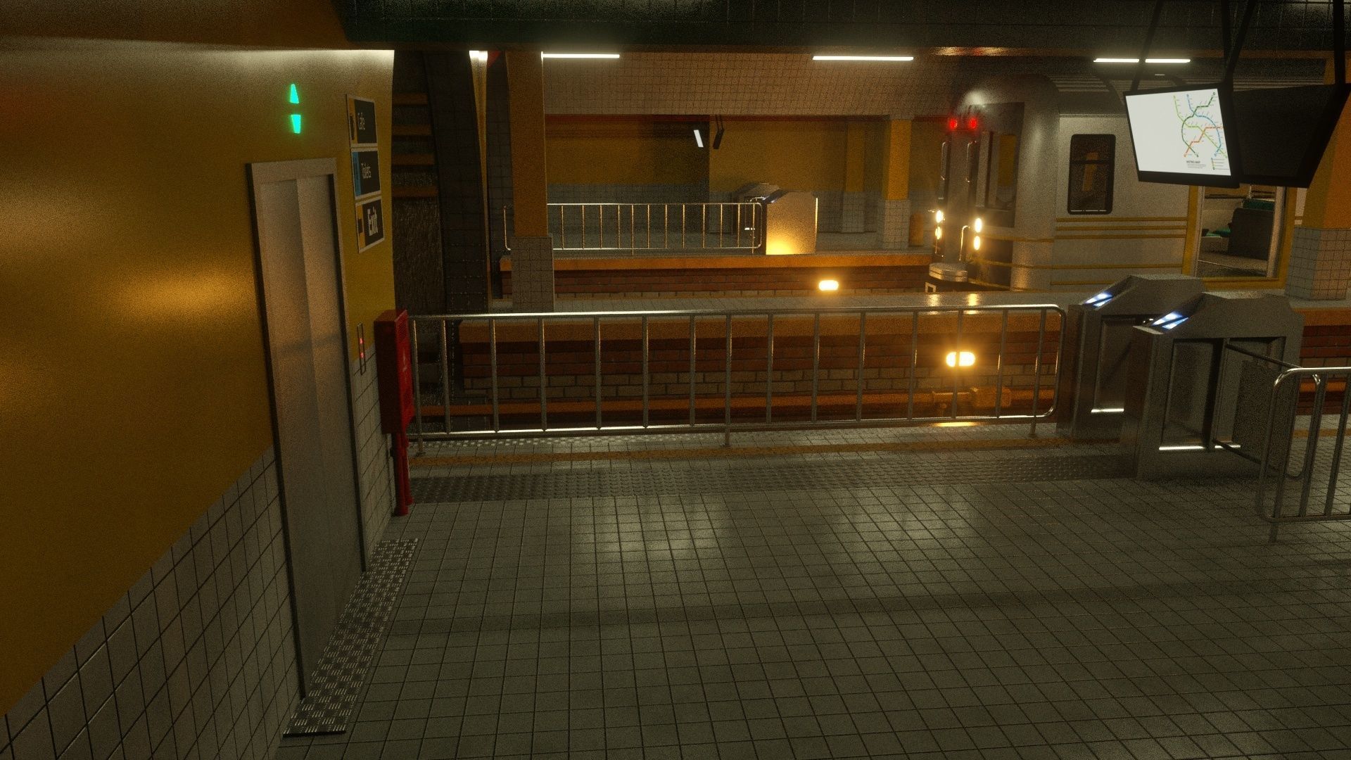 SUBWAY  CAR - TUNNEL - STATION 3D model_4