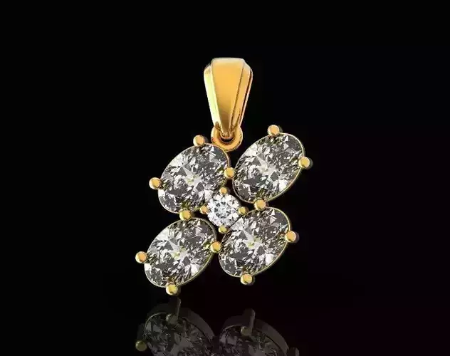 Girls Youth  Charm Pendant  clover 4 oval stones 821 3D print model
