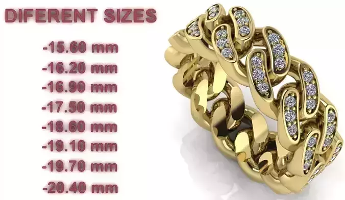 Ring Cuban Chain 7 mm Wide - DIFERENT SIZES 3D print model