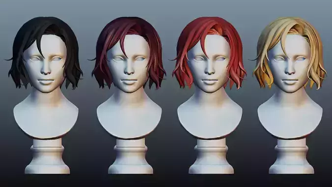 Female hair low poly 4 color model