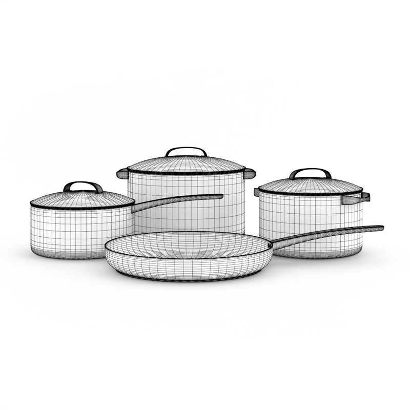 Cooking Set stainless steel cookware 3D model_1