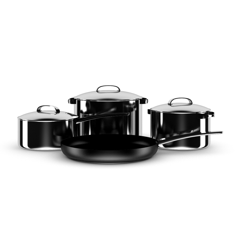 Cooking Set stainless steel cookware 3D model_2