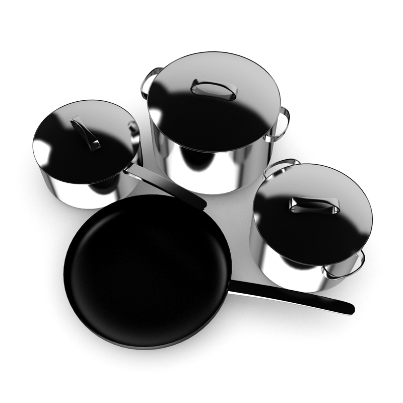 Cooking Set stainless steel cookware 3D model_3