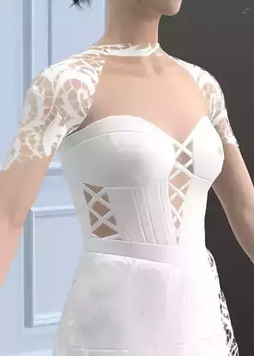 Wedding dress fishtail skirt and lace skirt  Low-poly 3D model