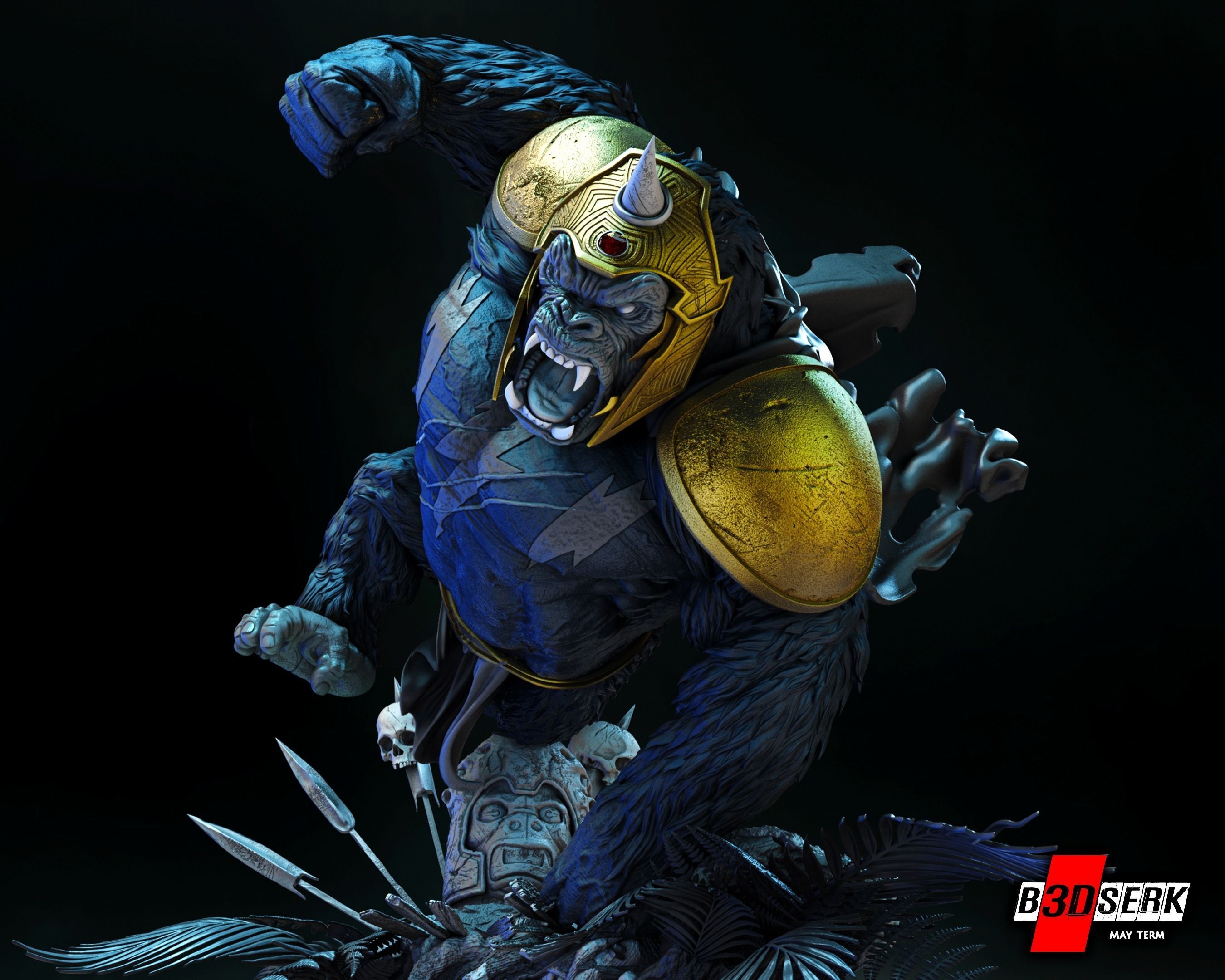 B3DSERK May term 2023 Gorilla Grood Sculpture ready for printing 3D print model_7