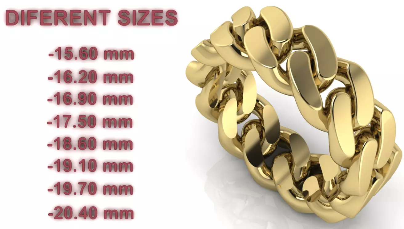 Cuban Link Chain Ring 7 mm Wide - DIFERENT SIZES 3D print model