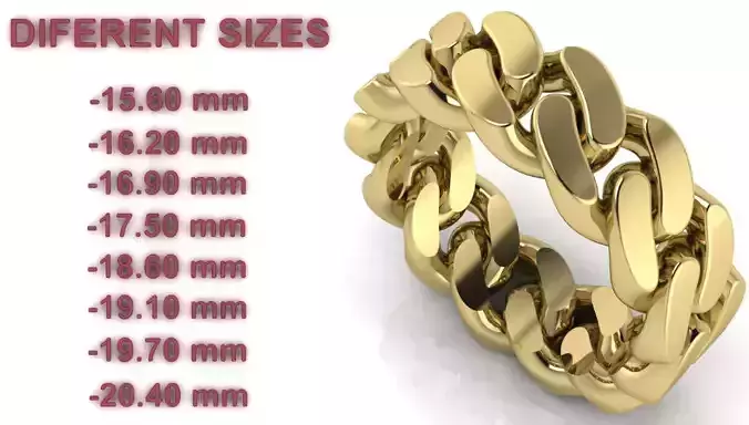 Cuban Link Chain Ring 7 mm Wide  - DIFERENT SIZES 3D print model
