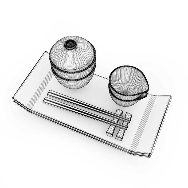 Sushi Tableware Set 3D model_1