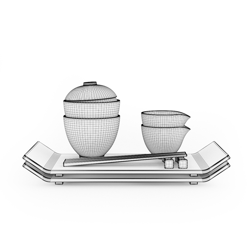 Sushi Tableware Set 3D model_2