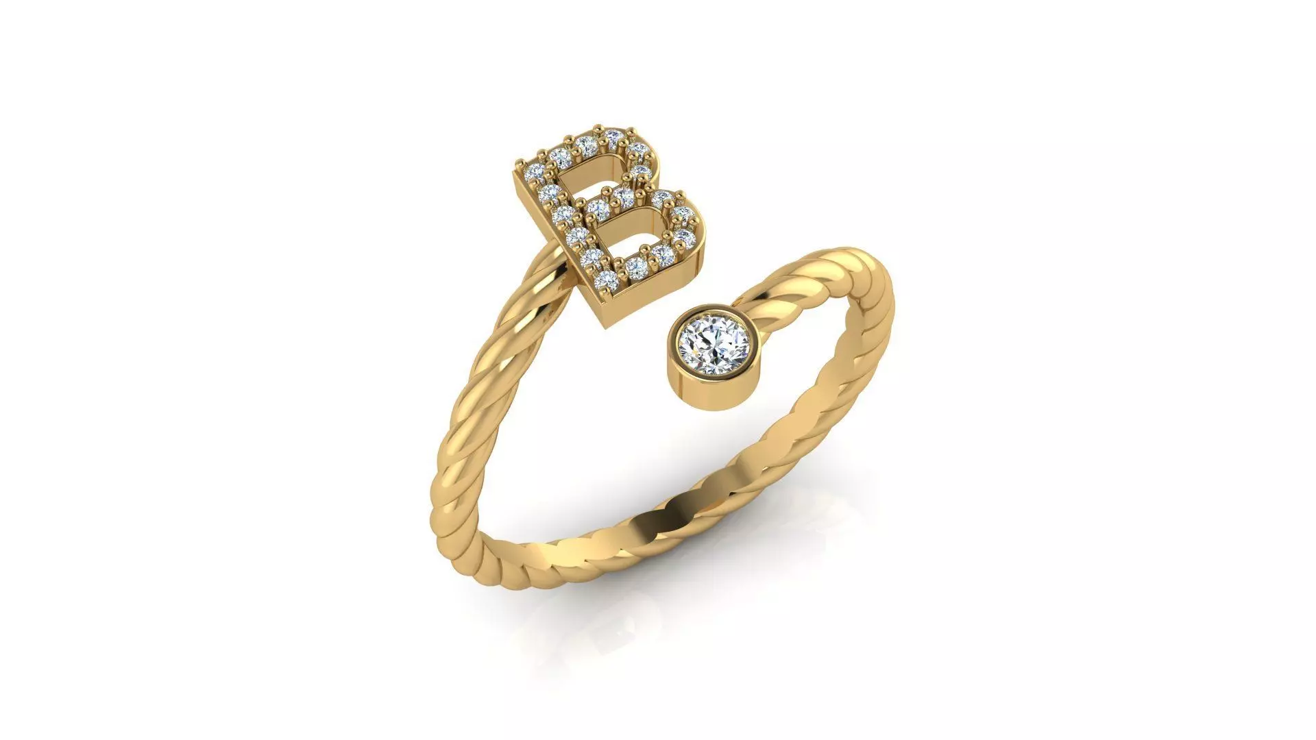 Alphabet Rope Diamond Ring B 3D print model