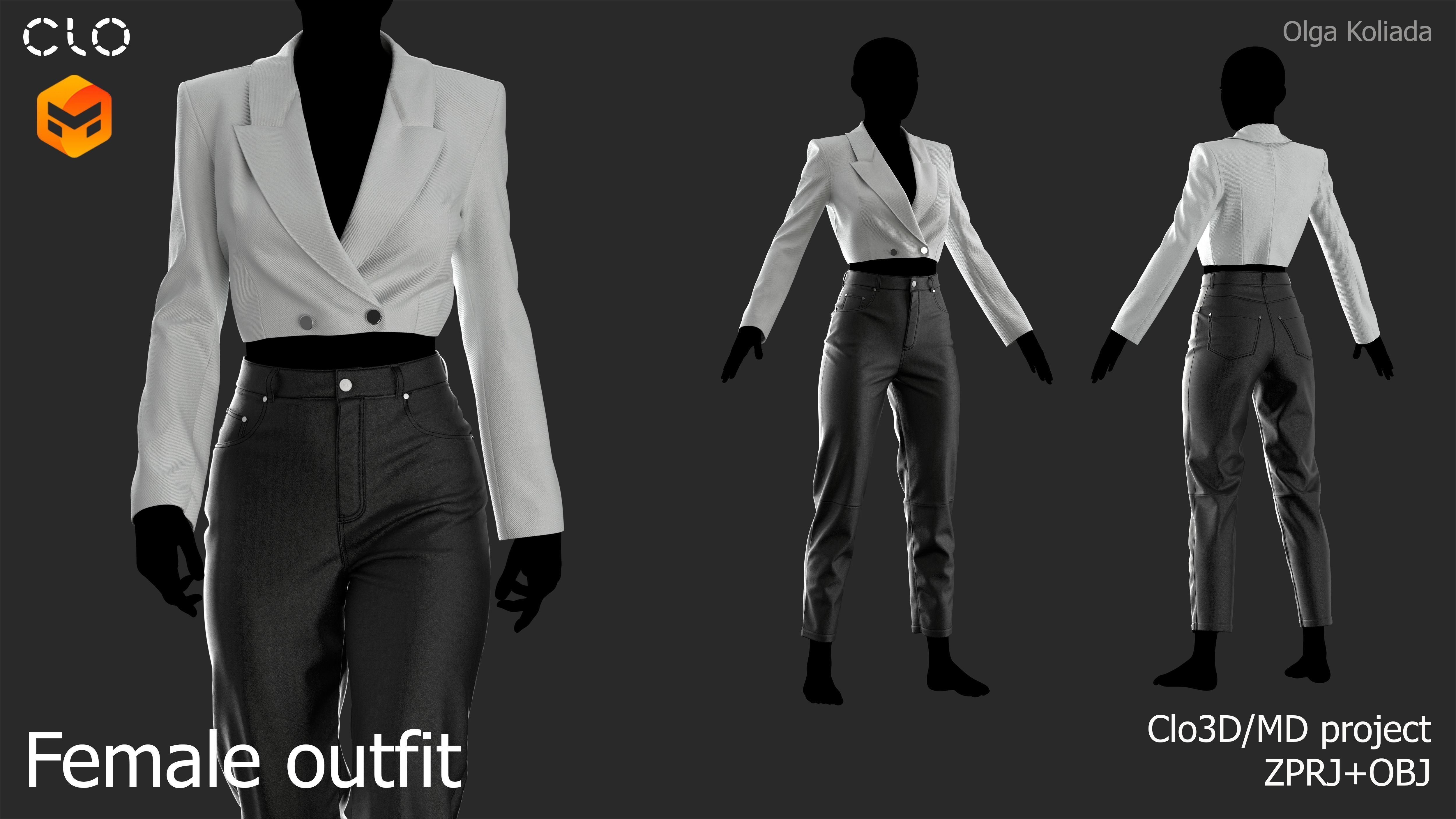 Female outfit Marvelous Designer project and OBJ 3D model_1