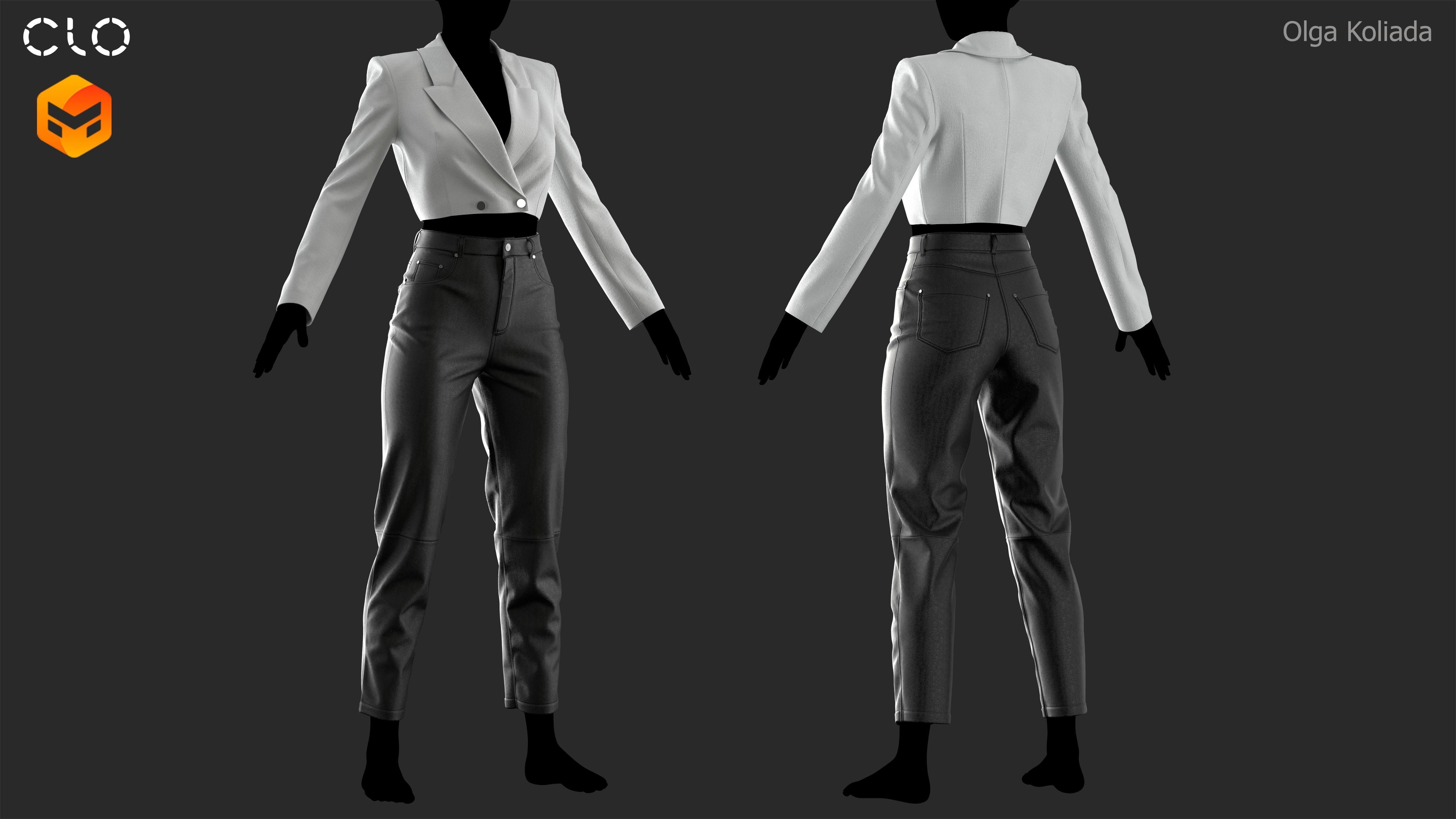 Female outfit Marvelous Designer project and OBJ 3D model_2