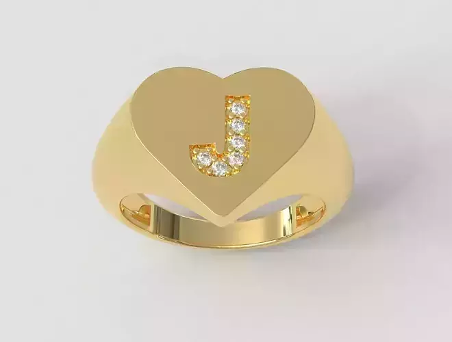 Heart Ring - Diamond Letter J