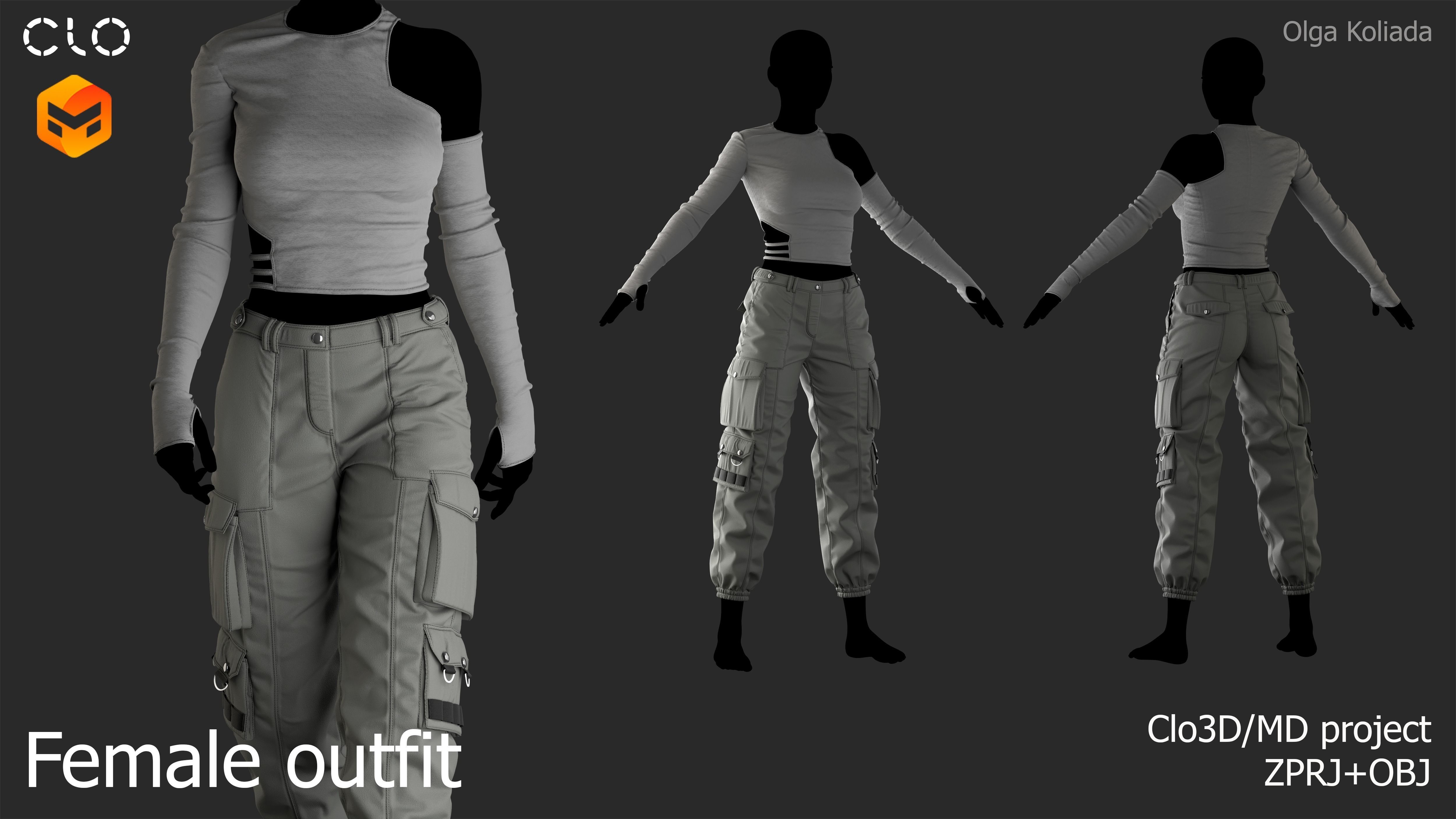 Female outfit Marvelous Designer project and OBJ 3D model_1