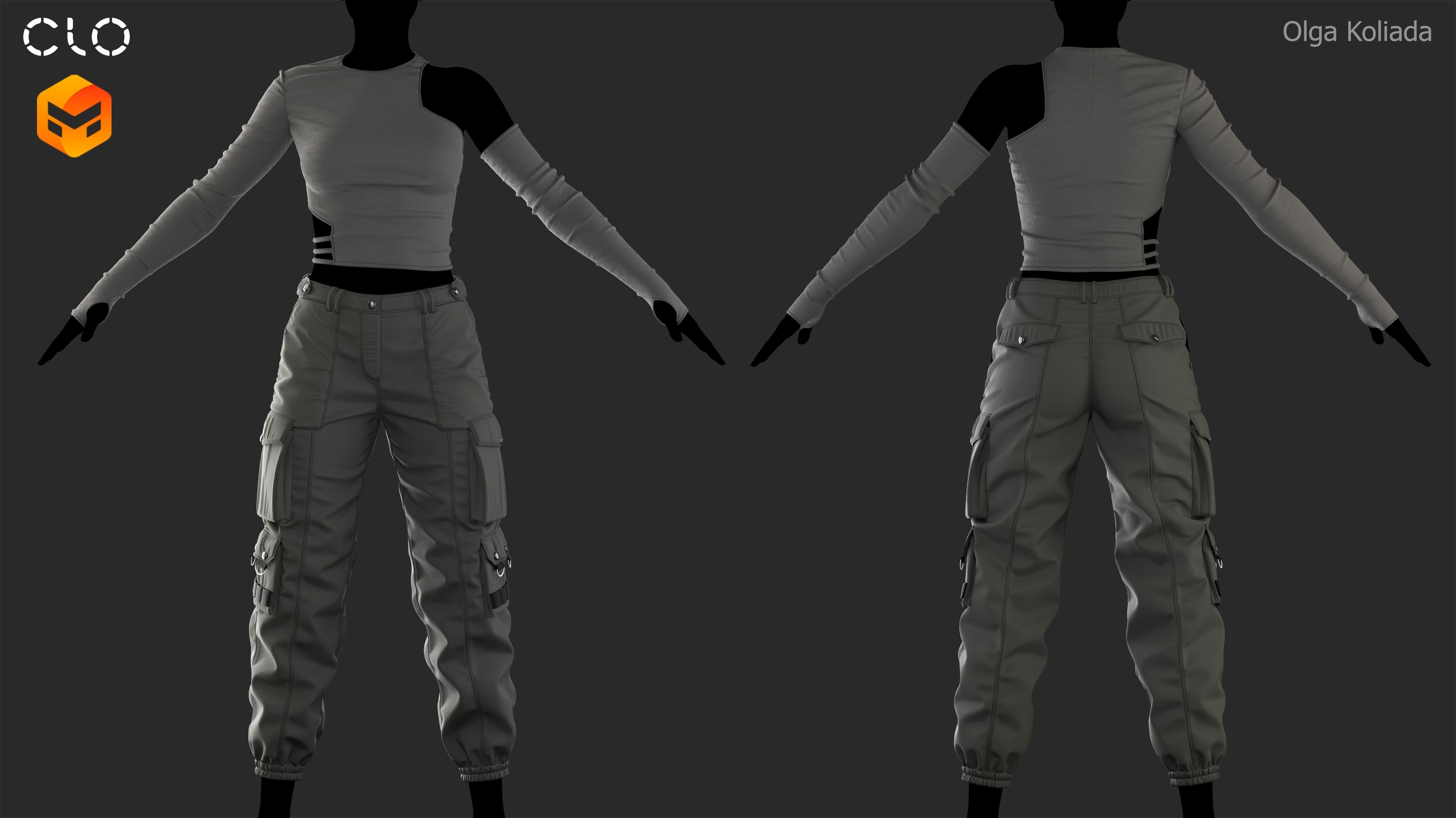 Female outfit Marvelous Designer project and OBJ 3D model_2