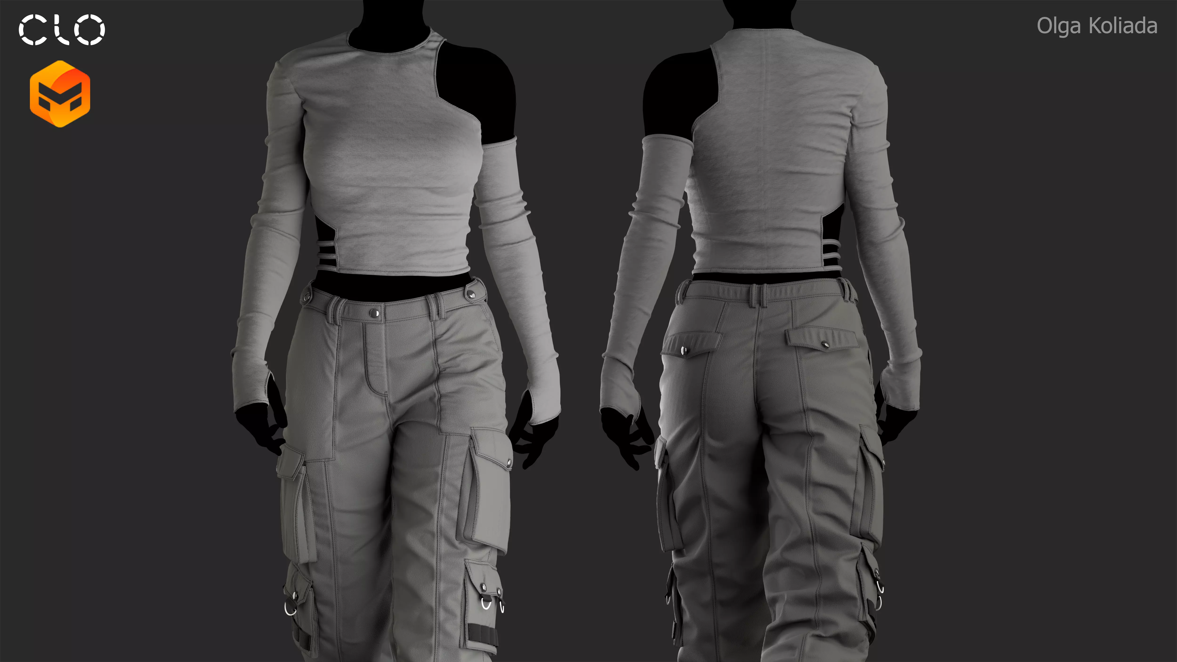 Female outfit Marvelous Designer project and OBJ 3D model_0