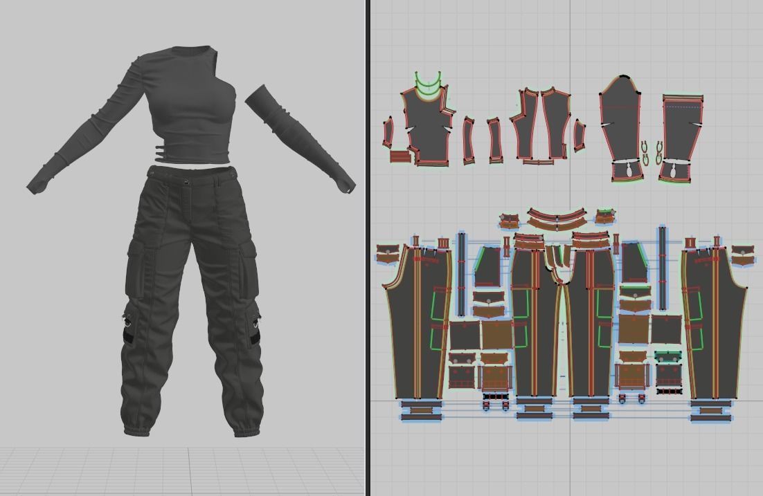 Female outfit Marvelous Designer project and OBJ 3D model_5