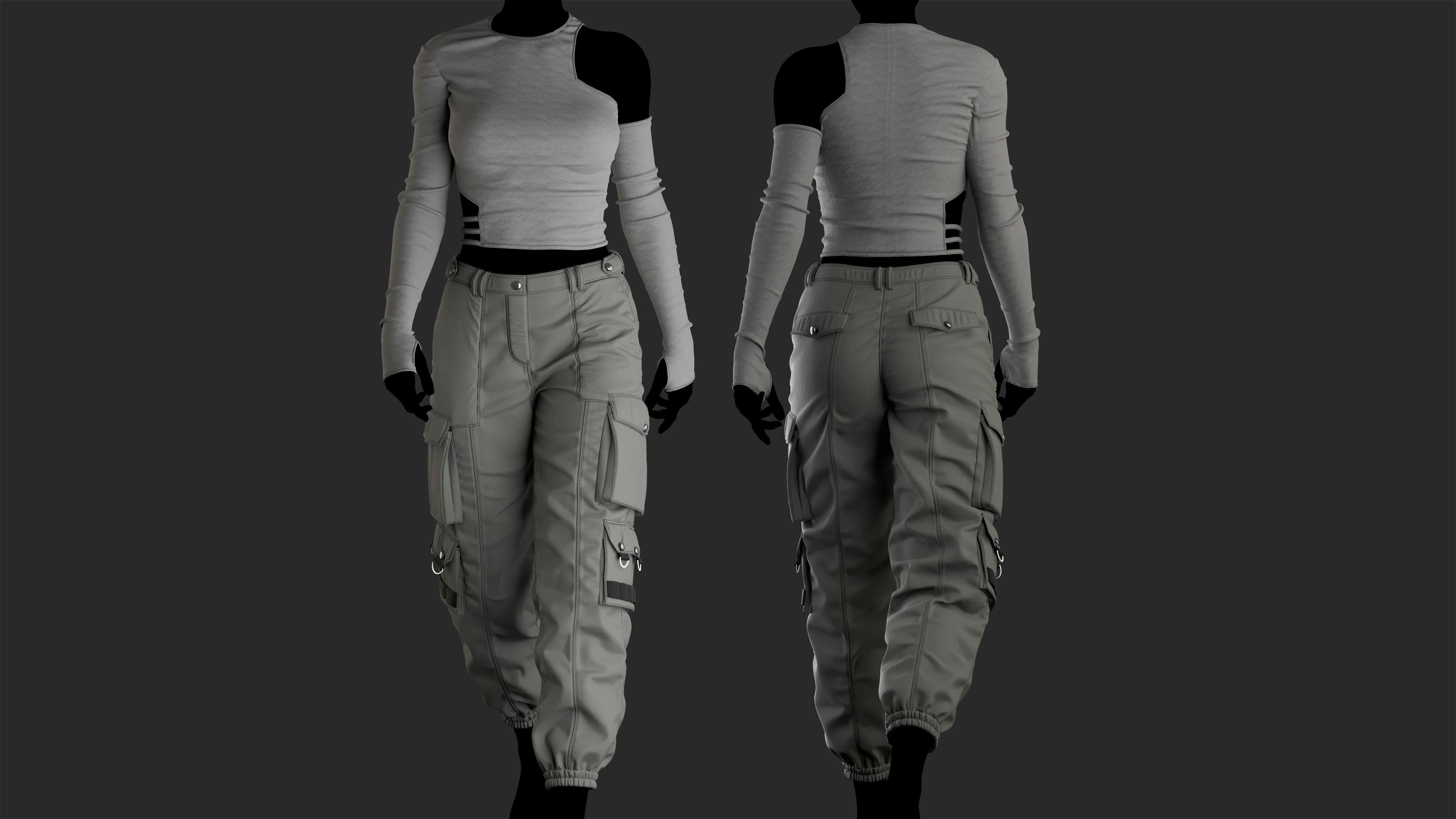 Female outfit Marvelous Designer project and OBJ 3D model_4
