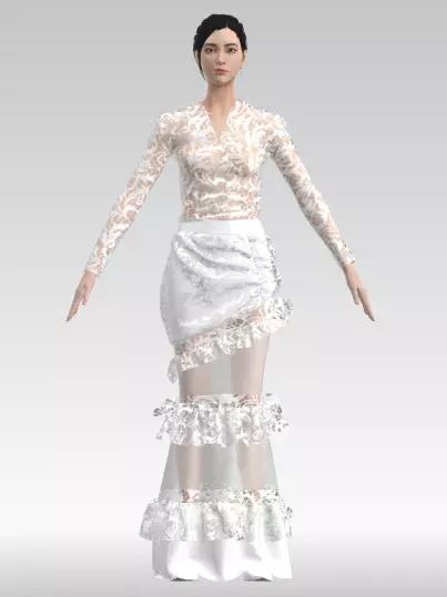 Dress lace white fabric draped detail elastic look Low-poly 3D model