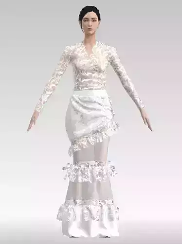 Dress lace white fabric draped detail elastic look  Low-poly 3D model