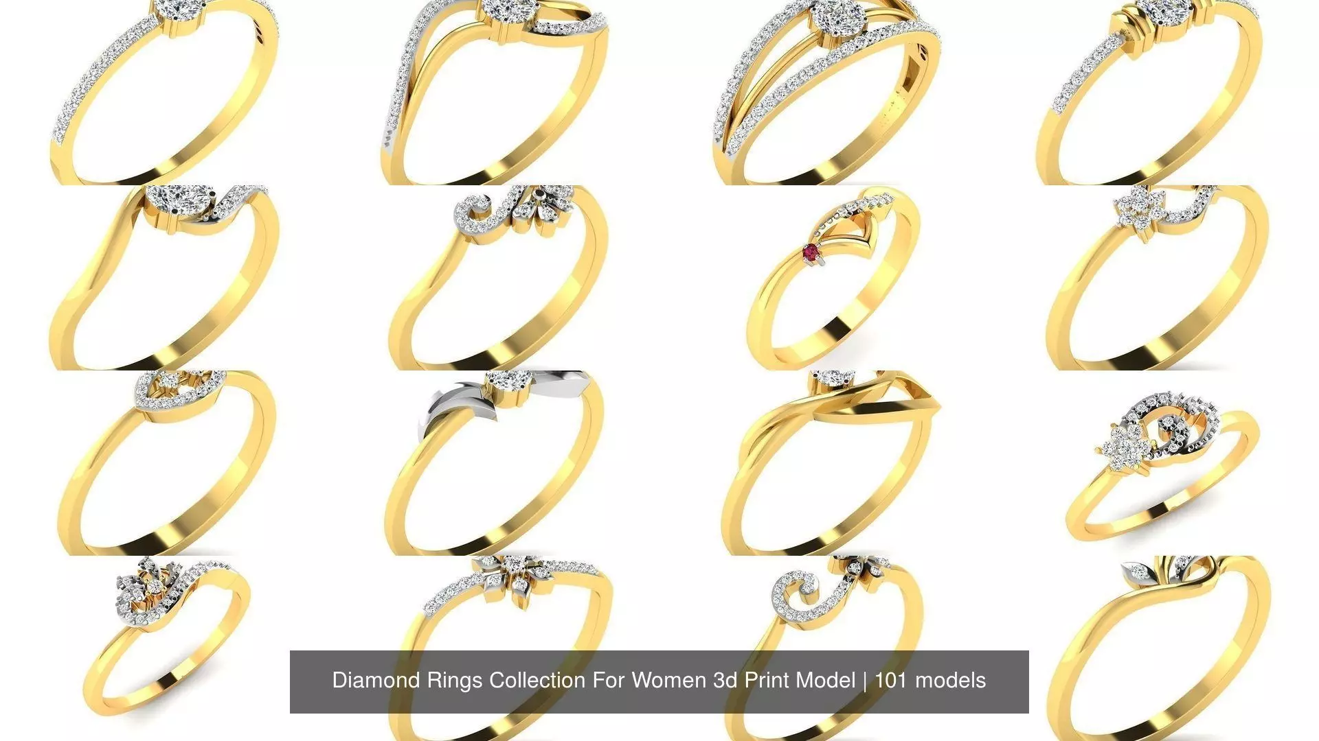 Diamond Rings Collection For Women 3d Print Model _0