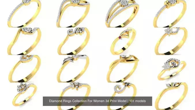 Diamond Rings Collection For Women 3d Print Model