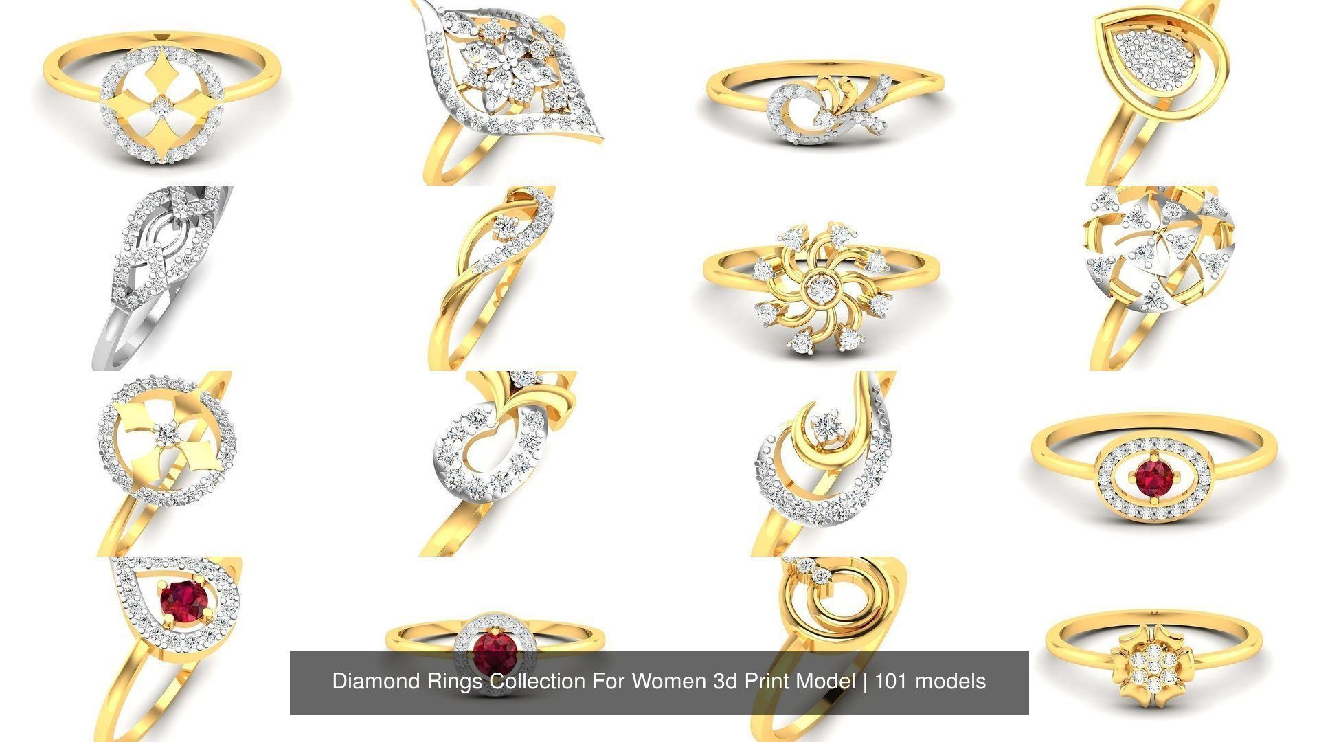 Diamond Rings Collection For Women 3d Print Model _6