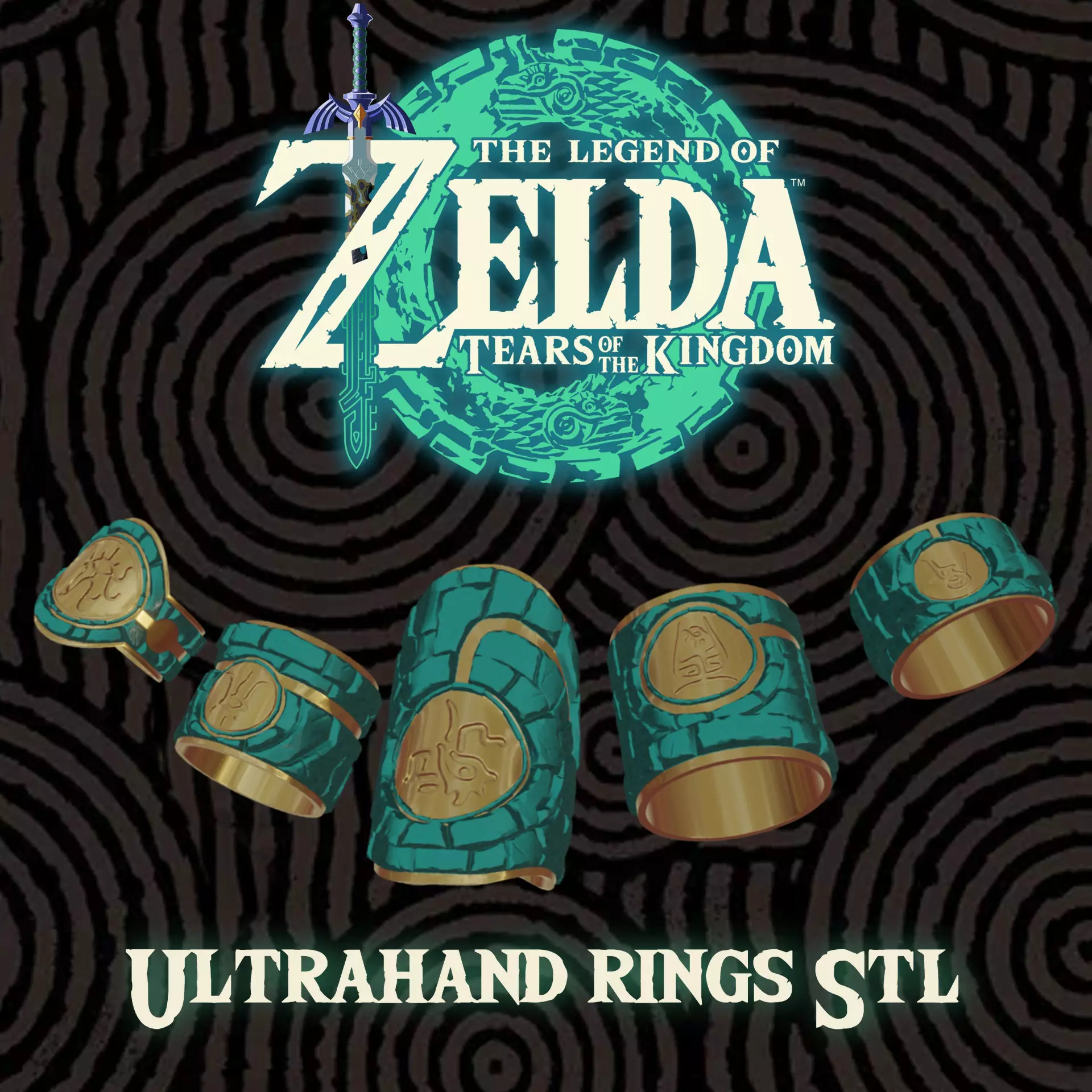 Link UltraHand Rings Set Zelda Tears of the Kingdom 3D print model