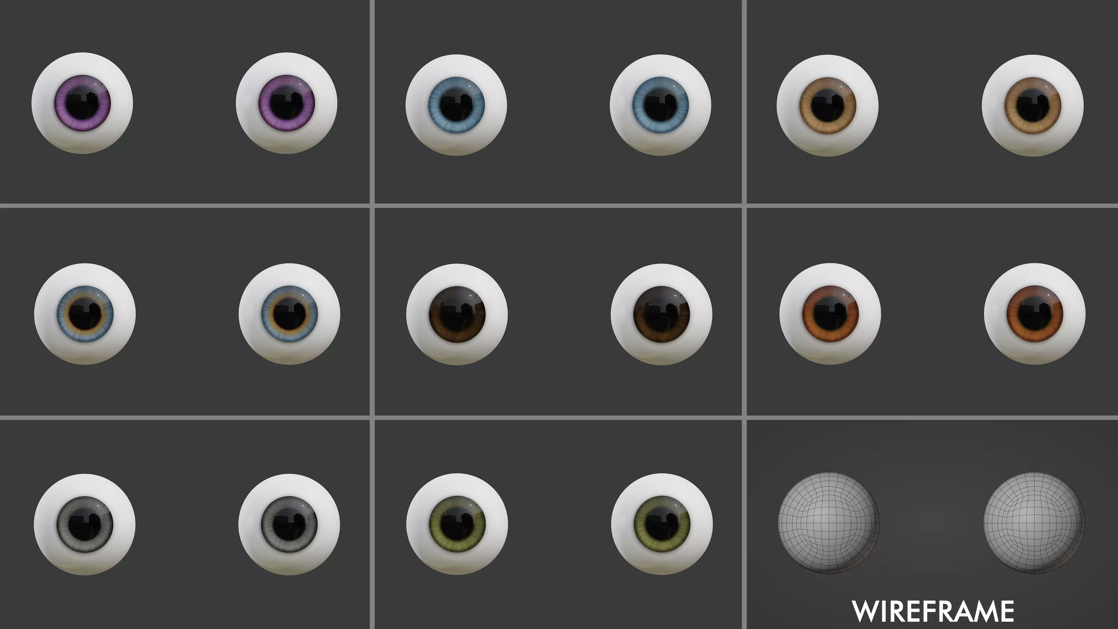 8 Semi-Realistic Cartoon Eyes Pack with 4k Textures Low-poly 3D model_0