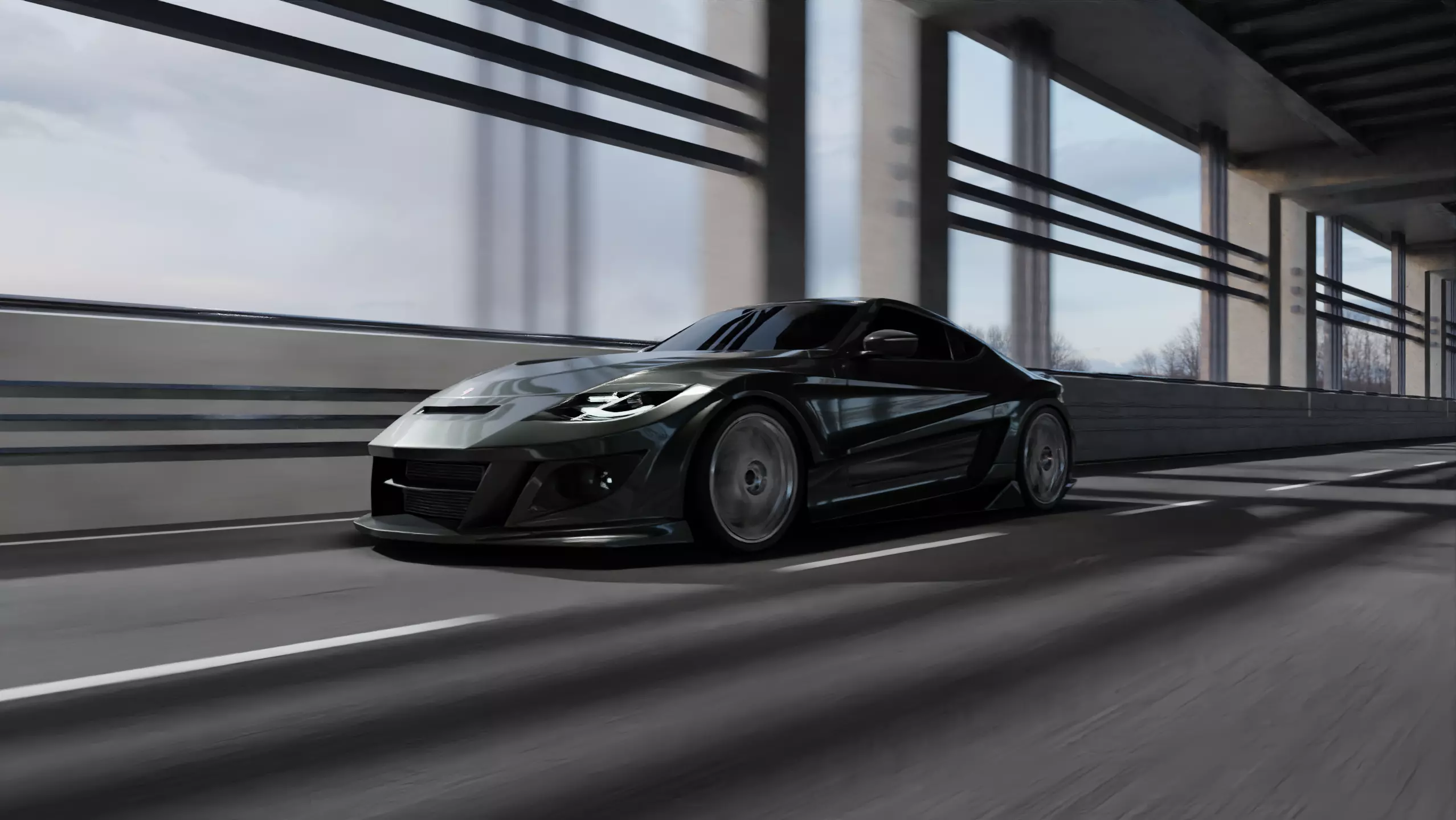 Free Car Road Scene 3D Blender File Textured And Tutorial Video Free 3D model_0