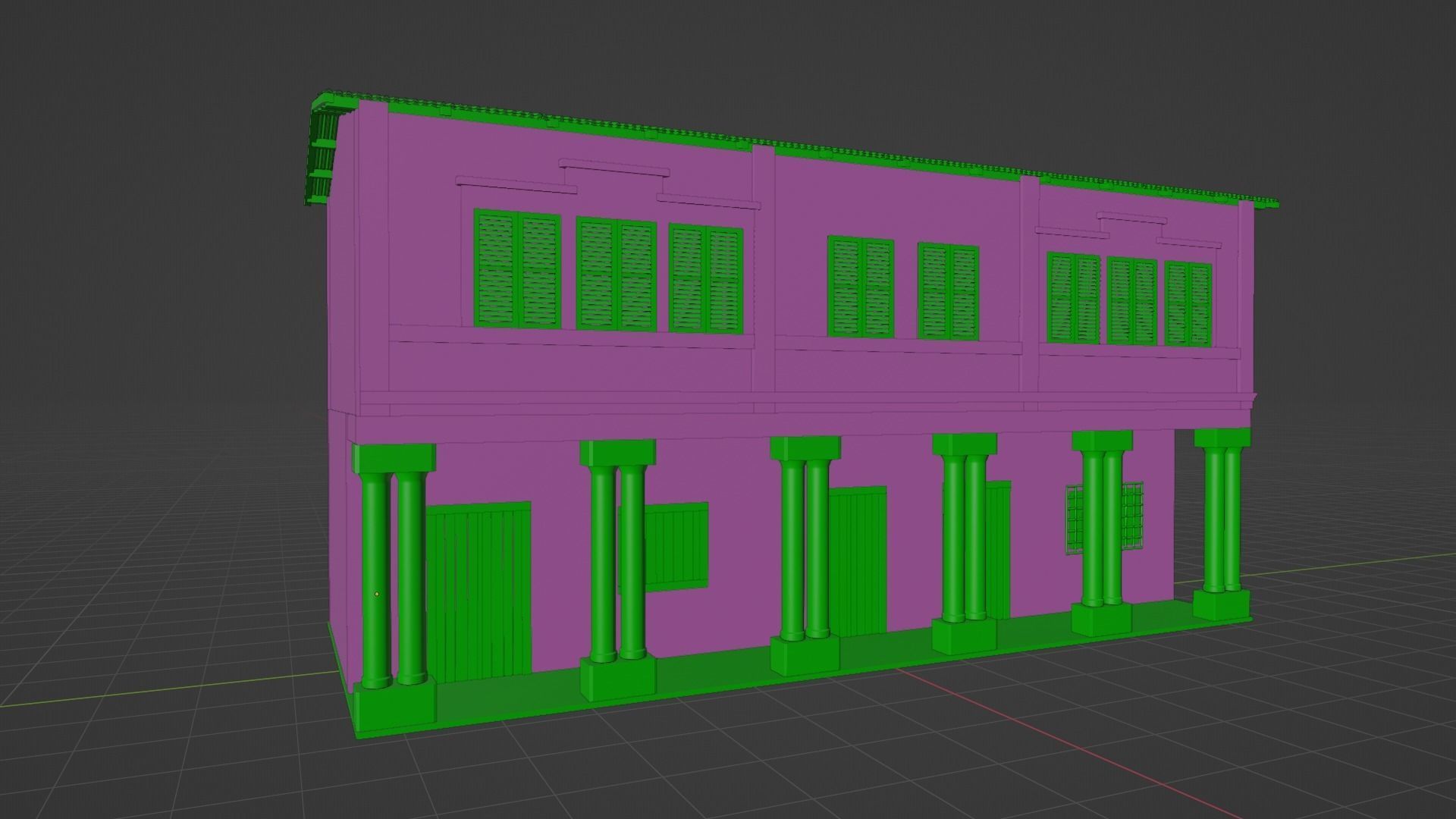 Colonial Building Low-poly 3D model_11