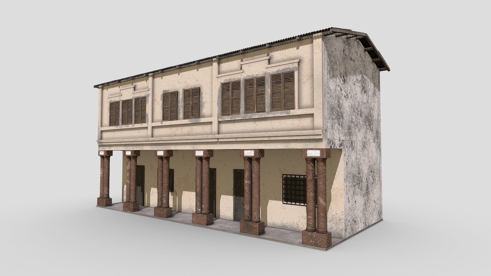 Colonial Building Low-poly 3D model_8