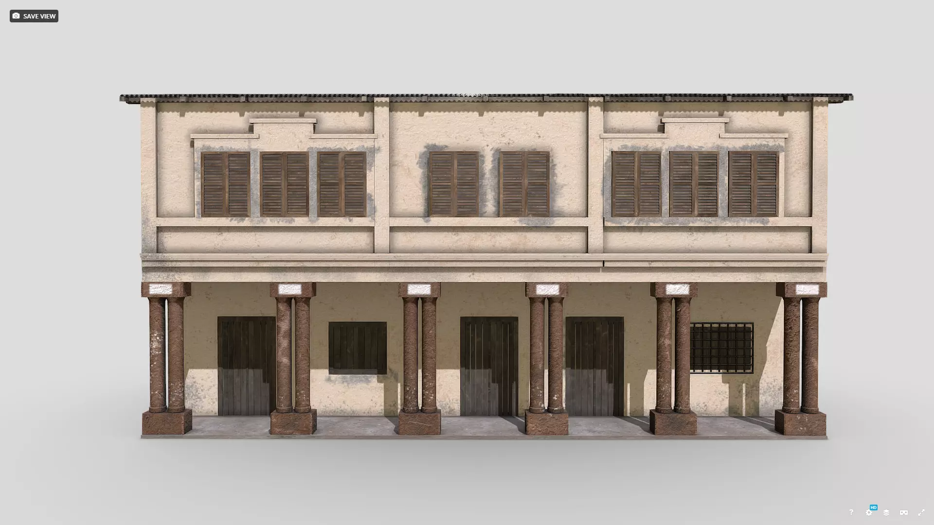 Colonial Building Low-poly 3D model_0
