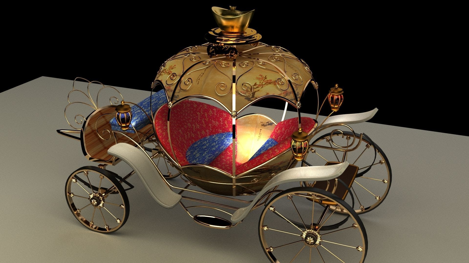 Chinese carriage   Low-poly 3D model_12