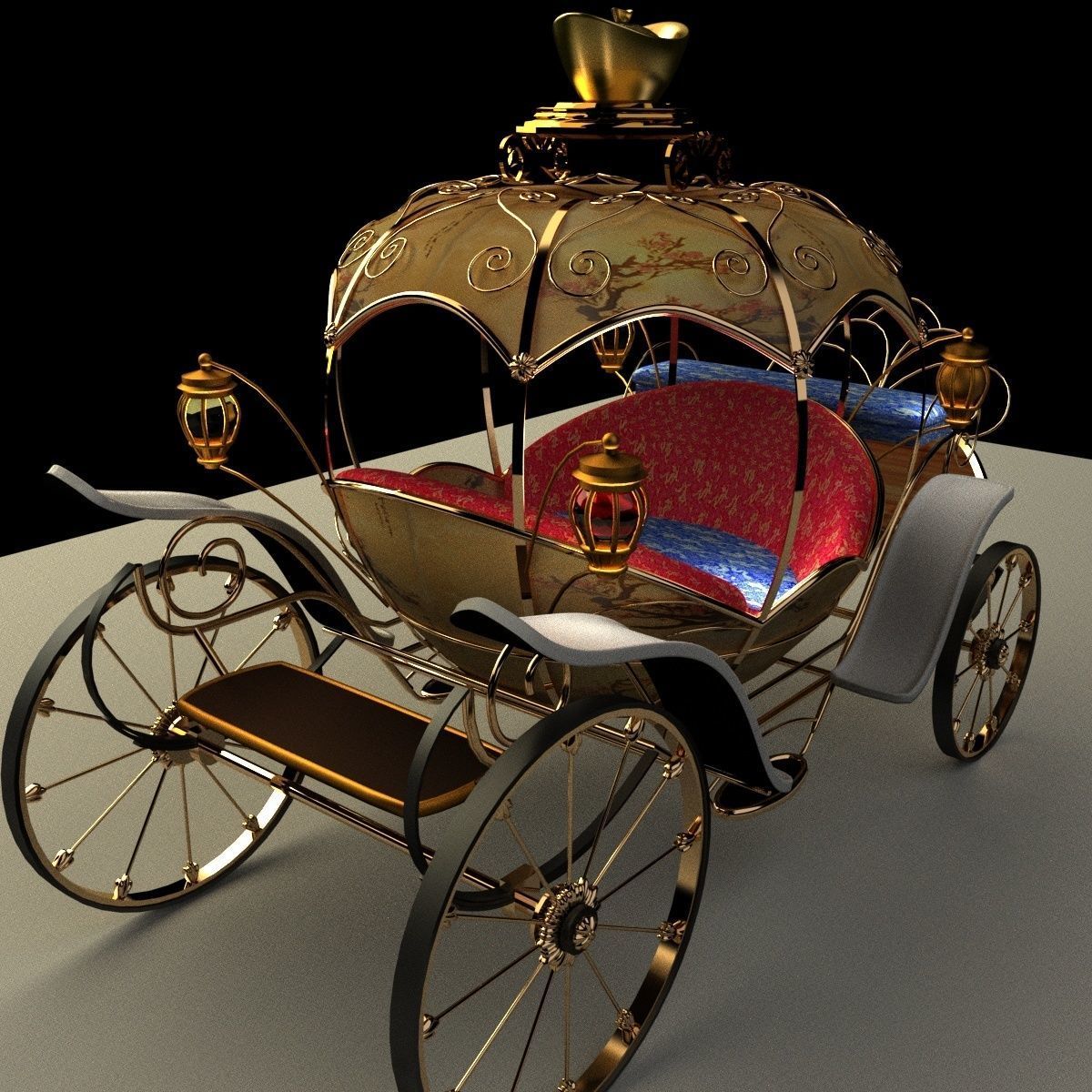 Chinese carriage   Low-poly 3D model_9