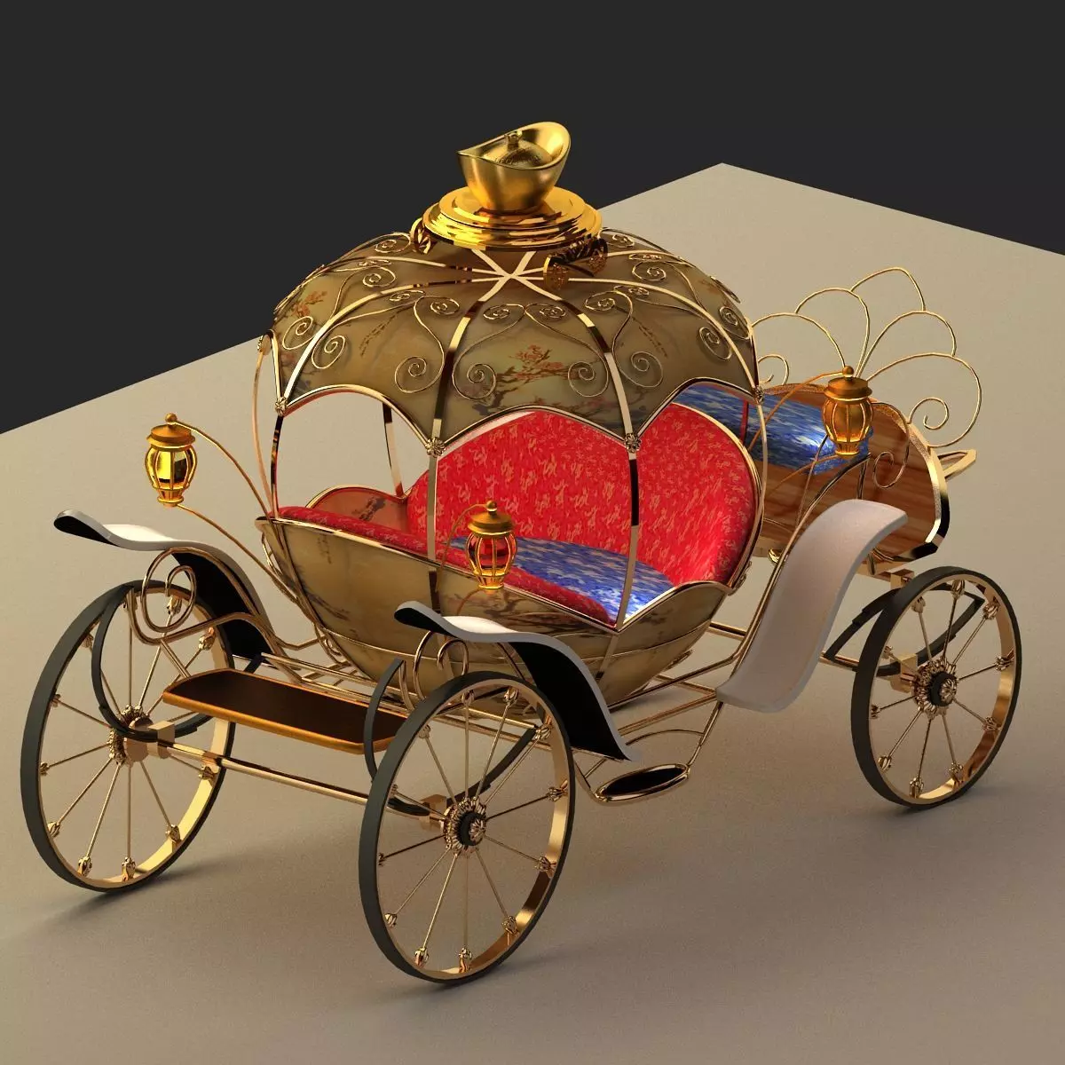 Chinese carriage   Low-poly 3D model_0