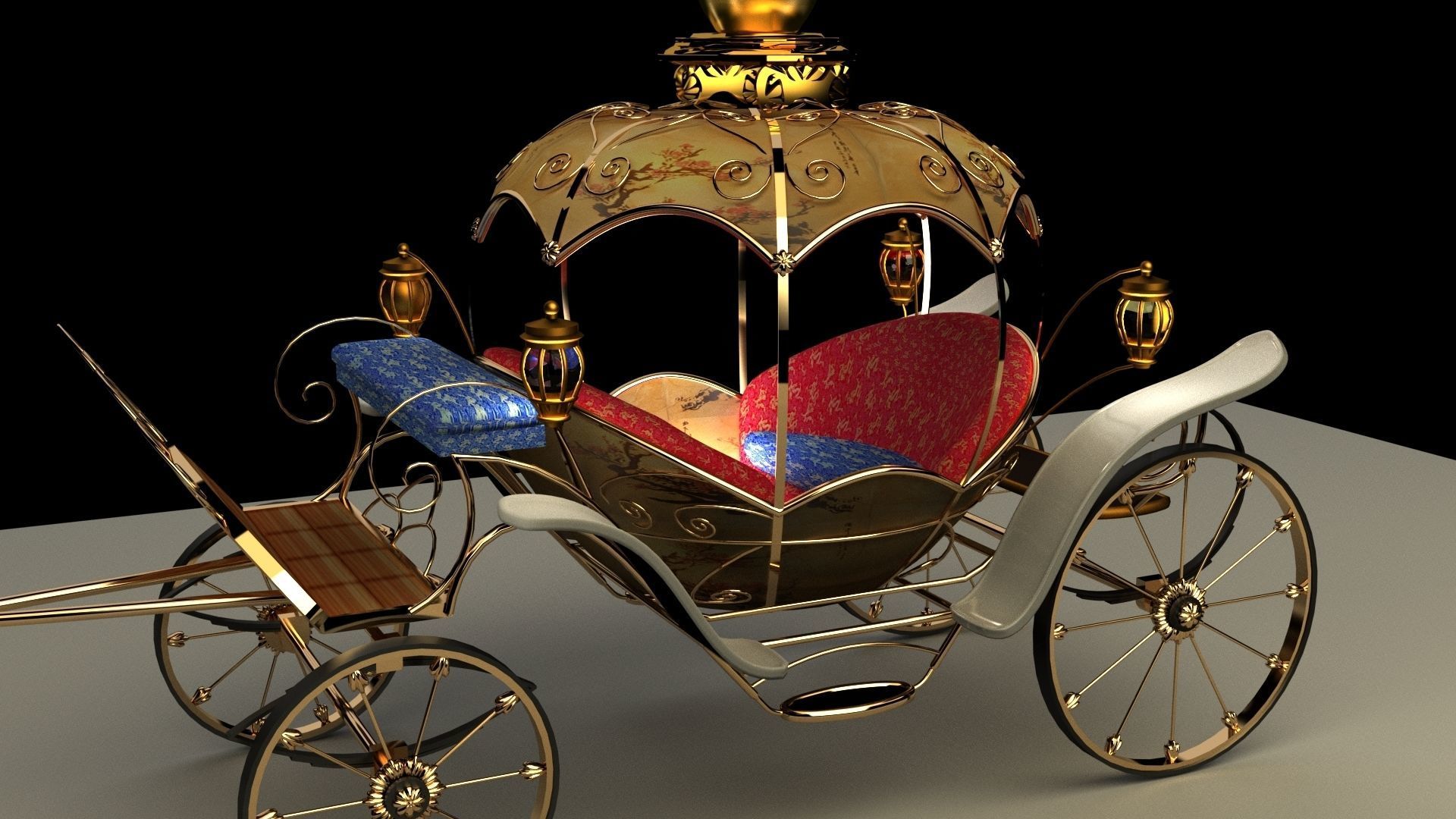 Chinese carriage   Low-poly 3D model_2
