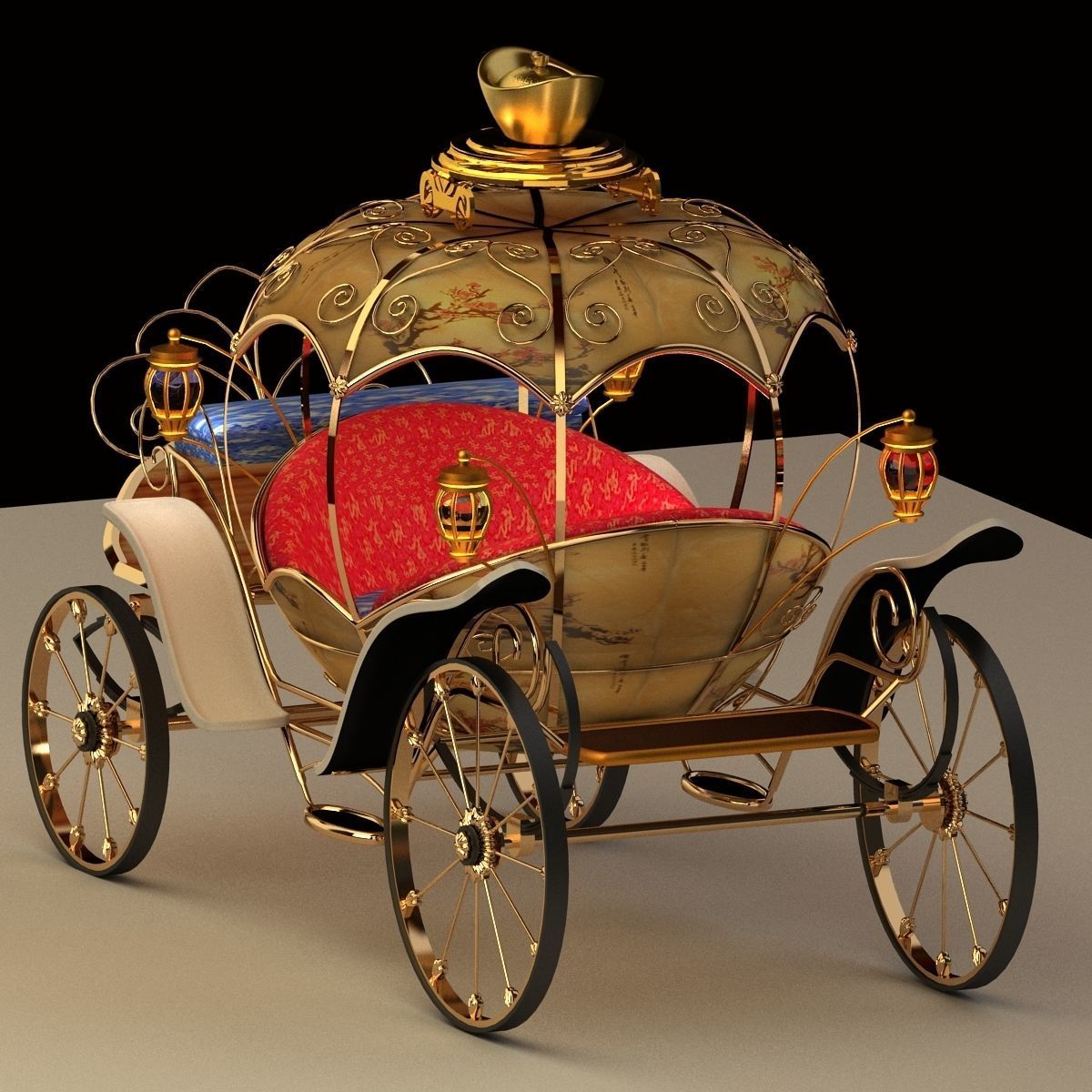 Chinese carriage   Low-poly 3D model_6