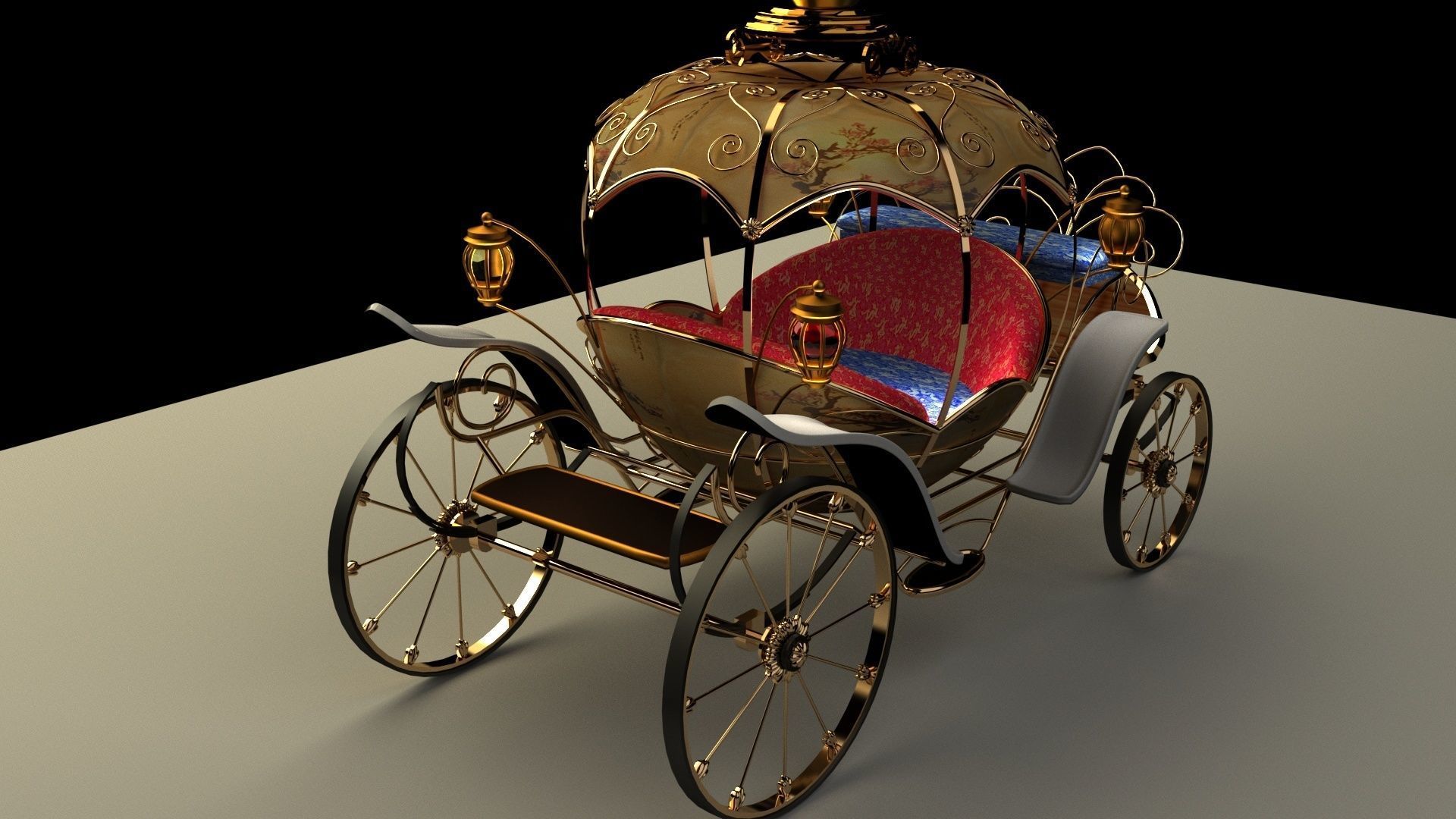 Chinese carriage   Low-poly 3D model_10