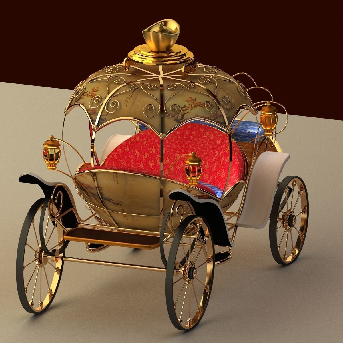 Chinese carriage   Low-poly 3D model_7