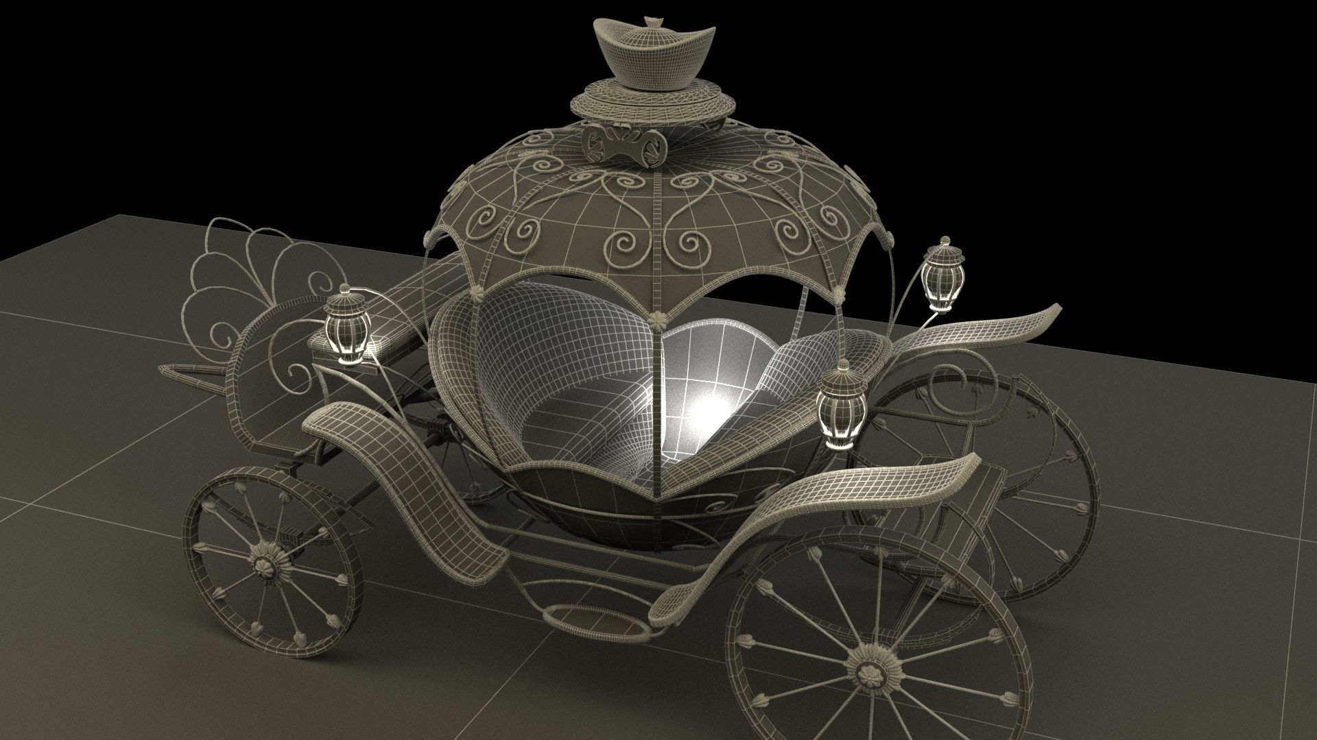 Chinese carriage   Low-poly 3D model_4