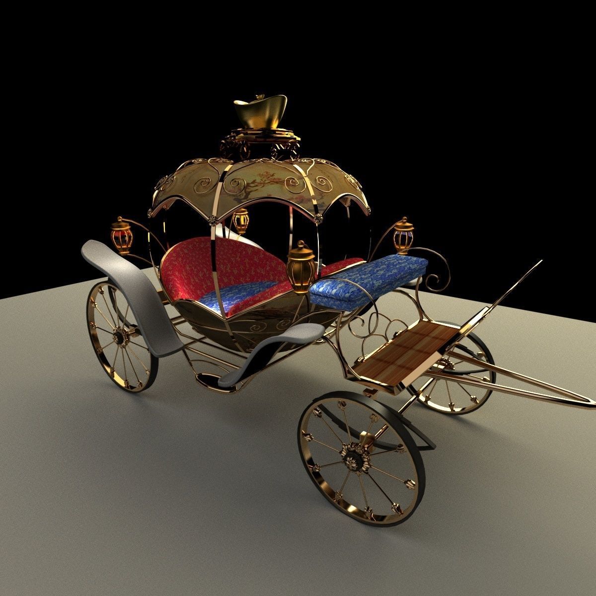 Chinese carriage   Low-poly 3D model_8