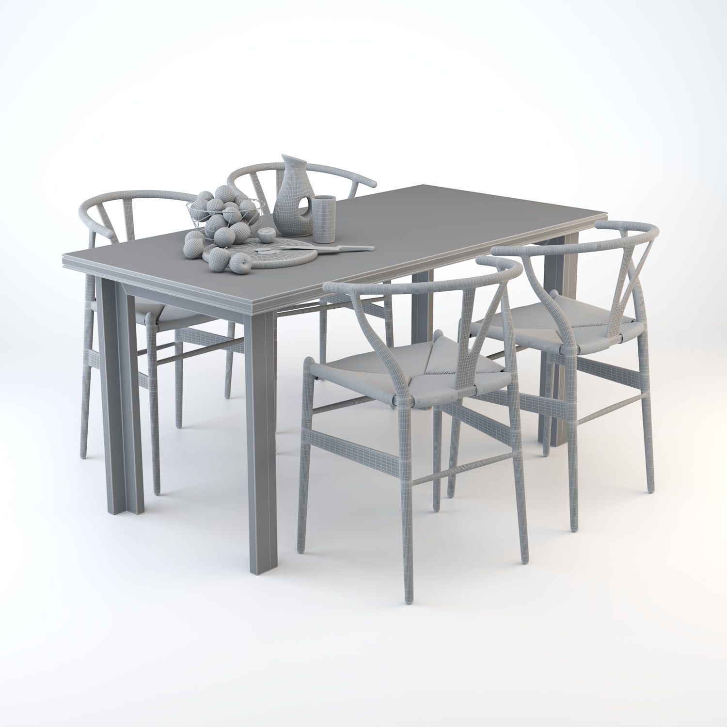 Wishbone Dining Table Set 3D model_4