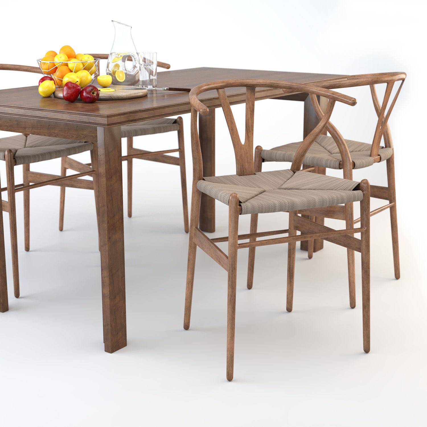 Wishbone Dining Table Set 3D model_2